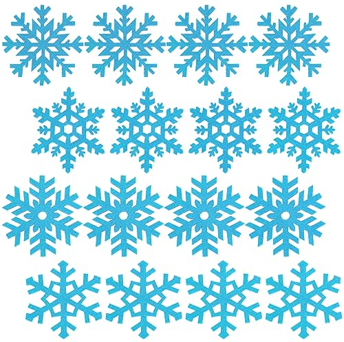 Whaline 16 Stück Schneeflocken-Filz-Untersetzer blau Weihnachten Schneeflocke Geschirr Matten Wein Tee Kaffee Matten Geschenkbox Dekor für Weihnachten Party Winter Urlaub Dekoration (4 Stile)