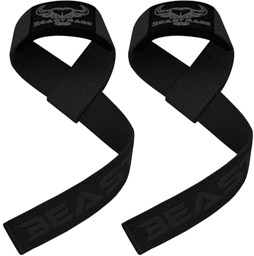 BEAST RAGE Zughilfen für Krafttraining (Fitness Straps) Kreuzheben Gurte Frauen Männer (Gepolstert) Gewichthebergurte Baumwolle Handgelenkstütze Griffe Hantel Bar (Lifting Straps) (SCHWARZ)