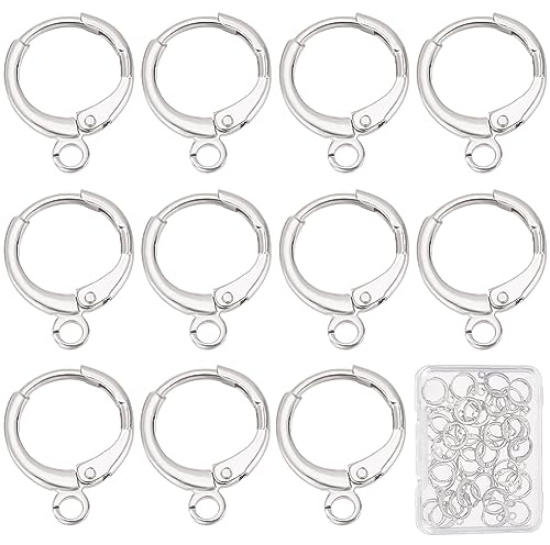 SUNNYCLUE 1 Box 40Pcs Platinum Plated Huggie Hoop Earring Findings Leverback Earring Hooks Hypoallergenic Real Platinum Plated Brass Round Leverbacks Back Finding Lever Back Clasp for Jewellery Making