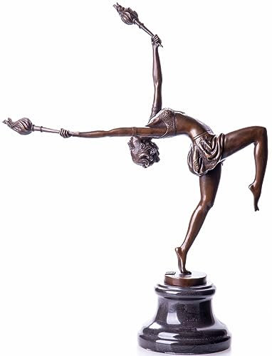 Art Deco Bronze Tänzerin mit Fackeln signiert 42cm pab013 Palazzo Exklusiv
