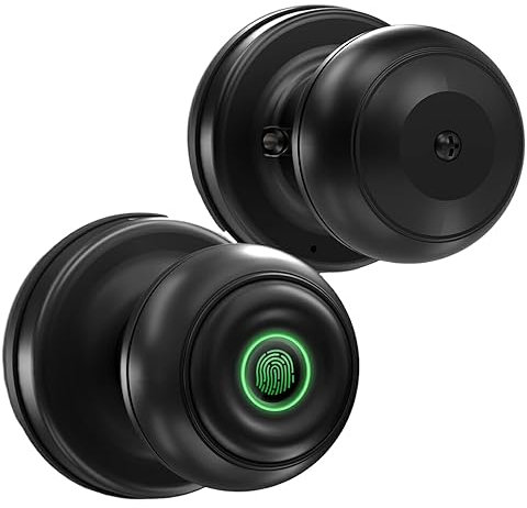 Allayu Einfache Installation, verbesserte Sicherheit, Fingerabdruck Türschloss, biometrisches Türschloss aus Legierung, intelligenter Türknauf, intelligentes Schloss, Schwarz
