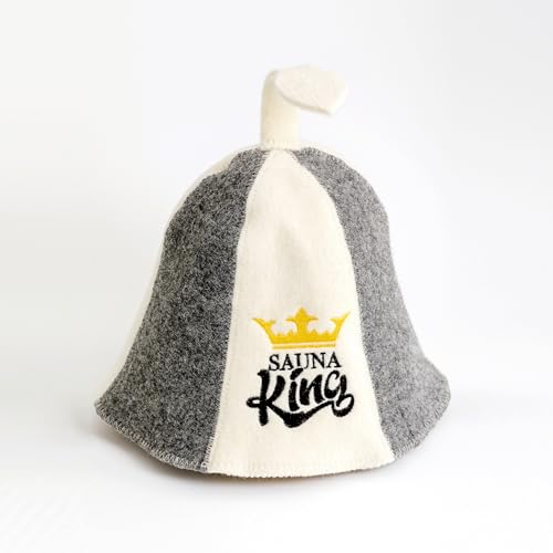 SAUNA GURU Natural Textile Capello da Sauna 'Sauna King' Bianco - Cappelli in feltro di lana biologico 100% - Proteggi la tua testa dal calore - Guida eBook per Sauna in inglese incluso