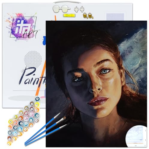 ITA ART Malen nach Zahlen Komplett Set mit Keilrahmen, Acrylfarben, Pinseln, Zubehör, Geschenkbox - DIY Gemälde Bastelset Kit mit Leinwand für Erwachsene, 40x50 cm, Träumen von Sternen