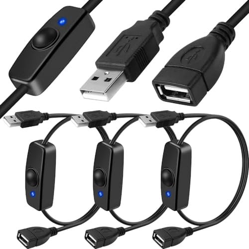 Xiatiaosann USB Male to Female Charging Cable with On/Off Button, USB Extension Switch Cable Supply Data and Power for PC, TV, Car, USB Fan, LED Strips, etc (3 Pack)