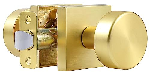 naubea Brushed Gold Interior Door Knobs, Satin Brass Passage Door Knob Interior for Closet Hallway, Heavy Duty Modern Square Passage Door Handle