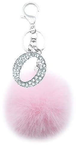 Xsclpomddy Pom Pom Rose Porte-clés Faux Poils de Lapin Doux Pendentif Sac Boule Porte-clés avec Lettre A-Z pour Sac à Main Décoration, Rose O, 8cm