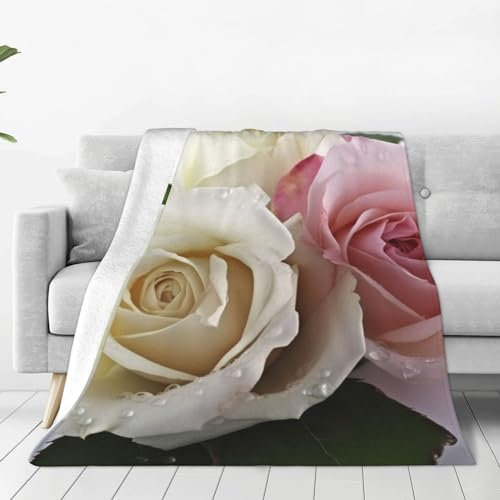 Überwurfdecke mit Rosen für alle Jahreszeiten, superweiche Micro-Fleece-Decke, leichte Decke für Bett, Couch, Wohnzimmer