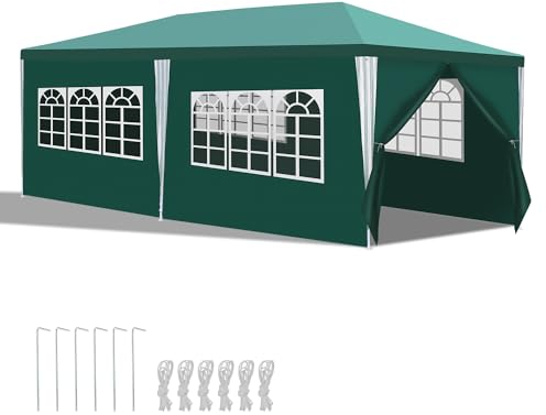 Vigevee Carpa para jardín, 3 x 6 m, impermeable, cenador verde con paredes laterales y ventanas desmontables, para fiestas, cerveza, protección UV para jardín