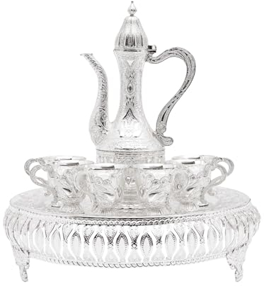 HarBin-Star Set di tazze da caffè e teiera, servizio da tè europeo, con 1 teiera e 6 tazze, teiera, servizio da tè per la casa, caffè, tea (argento)