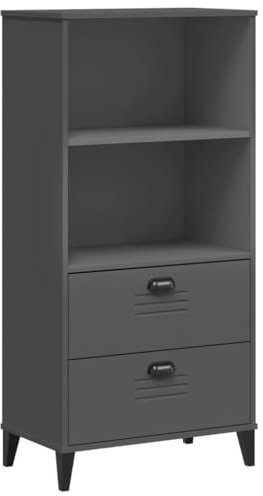 vidaXL Bücherschrank, Bücherregal mit Stauraum, Standregal für Wohnzimmer Arbeitszimmer, Büroschrank Beistellschrank, Industrieller Stil, Anthrazit Massivholz Kiefer