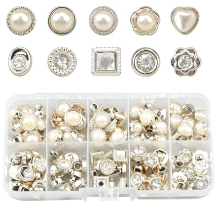 parallelower 100 Stück Knöpfe 10 Stile Künstliche perlenknöpfe Vintage Nähen in Faux Imitation Pearl Buttons mit Schaft für Kleidung Kleid Hochzeitskleid Deko DIY-Handwerk mit Aufbewahrungsbox