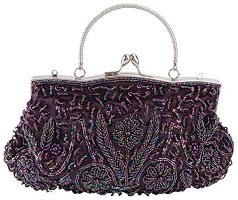 SAFIGLE Bolso Fiesta Mujer Clutch Bordado a Mano, Bolso De Noche Con Cuentas, Bolso De Mano Para Boda, Fiesta, Navidad, CumpleañOs, Aniversario, Morado, 10.6 X 9.8 X 0.8 Pulgadas