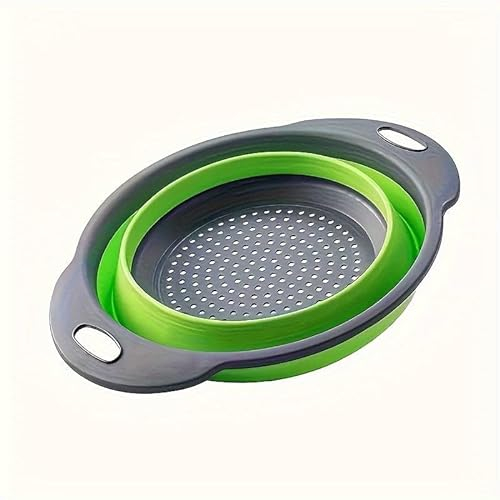 Collapsible Silicone Kitchen Colander Sieve, Green, Non-Toxic Easy Clean Strainer, Eco Friendly, Folding Space Saving, Camping Friendly Gadget - Medium 24.6cm