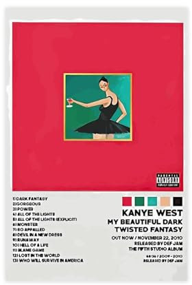Kanye Poster & West My Beautiful Dark Twisted Fantasy 2010 Musikalbum, Leinwandposter, Wandkunst, Dekordruck, Bild Gemälde für Wohnzimmer, Schlafzimmer, Dekoration, ungerahmt: 40 x 60 cm