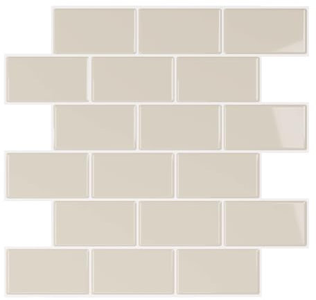 VEELIKE Fliesenaufkleber Beige Rechteckig Klebefliesen Küche Rückwand 3D Fliesenaufkleber Badezimmer Wand Selbstklebende Fliesen Beige Fliesenfolie Küchenfliesen Wasserfest 30.5cm×30.5cm 6 Stück