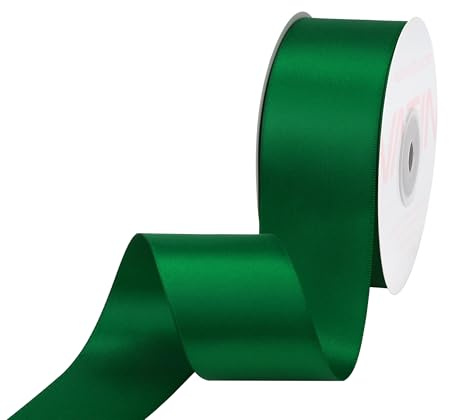 VATIN Double Face Green Satin Ribbon 38mm Continuous 22m,Green Polyester Fabric Ribbon use for Bows Bouquet, Gift Wrapping, Floral Arrangement Wedding Decoration