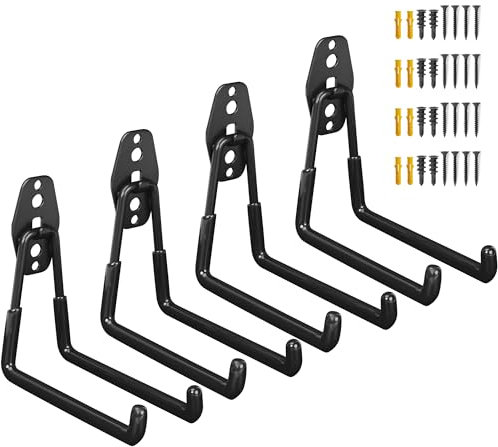 OUUTMEE 4 Stück Werkzeughaken, Garagenhaken, L-Form, schwerer Haken, Industriehaken, Wandaufhängungsseil, Wandaufhängungs-Werkzeughaken