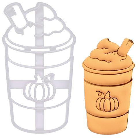BAKERLOGY Kürbisgewürz Zimt Latte Ausstechform - Herbst Ausstecher, Detailliertes Keksausstecher, Ideal für Fondant, Keksteig, Ton