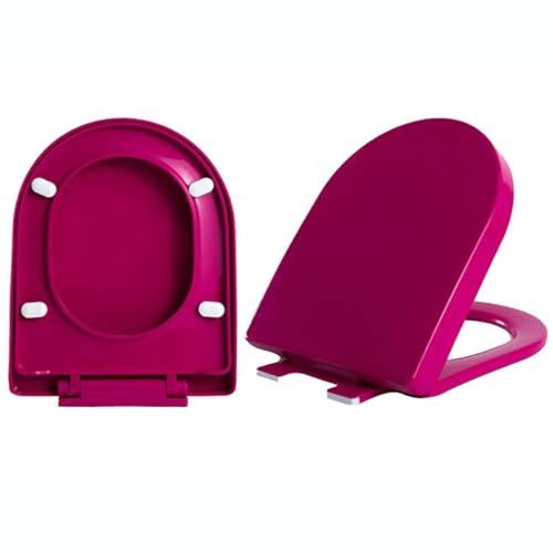 Sedile WC Colorato, Sedili WC Silenziosi Con Coperchio A Chiusura Ammortizzata, Cerniere A Sgancio Rapido Fisse Nella Parte Superiore Per Una Facile Pulizia, Copriwater In PP A Forma (Color:Fucsia)