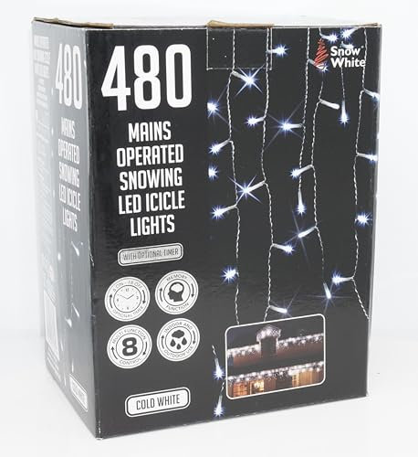HOVUK 480 LED Snowing Icicle Lights 17M/55feet Wire - Ice White Chasing Lights for Indoor and Outdoor, LED Christmas Tree Lights, Flashing String Lights for Window, Wall and Garden