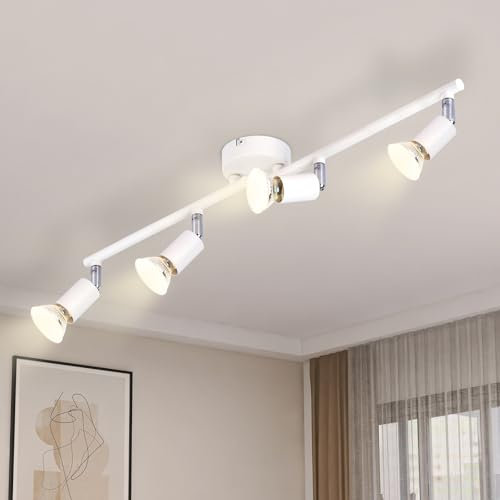 Lichtmaler LED Deckenlampe 4 Flammig Deckenspots - Deckenleuchte GU10 Weiß Deckenstrahler Schwenkbar 330°Industrial Schlafzimmerlampe Wohnzimmer Ohne Leuchtmittel