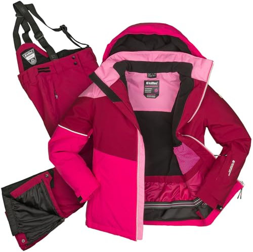 Killtec Mädchen Skianzug Größe 152 wasserdicht 10.000 mm Wassersäule - Skijacke pink bordeaux, Skihose bordeaux