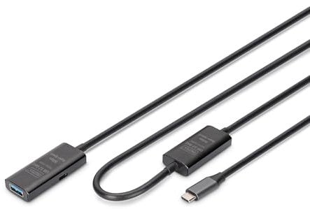 DIGITUS Cable alargador USB 3.2 Gen 1 activo - 10 m - USB-C a USB-A - 5 Gbit/s - Negro