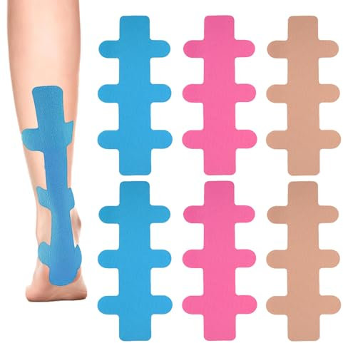6 Stück Kinesiotapes für Fersensehne, Achillessehne Physio Tape, Wasserfest Tapes für Fersensehne Precut, Kinesiotapes für Fersensehne Precut, Kinesiotapes Vorgeschnitten, Physiotape Muskeltape