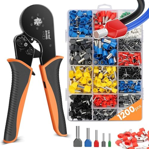NCONCO Kit de pince à sertir 0,08-16 mm², pince à sertir avec 1200 embouts de câble double et monobrin pour bricolage et usage industriel Pince à sertir isolée non isolée