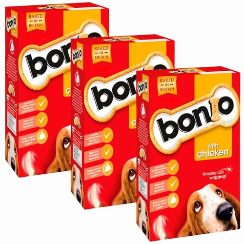 Bonio Dog Biscuits 650g x 3, Chicken Flavour - Adult Dog Dry Food Snack for Healthy Teeth and Gums with Welari Thank You Card | (3pack)
