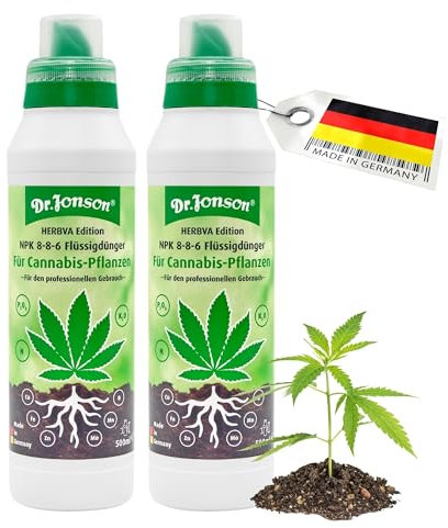 Dr. Jonson HERBVA Edition NPK Cannabis Dünger 8-8-6 für Zimmerpflanzen | Mineralischer All in One Dünger für Autoflower - 2x500ml