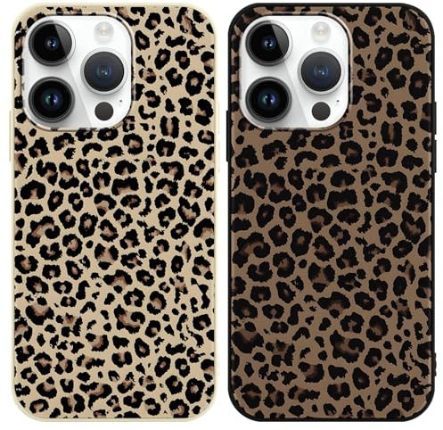 Foonary 2 Pack Black Leopard Print Phone Case for iPhone 15 Pro 6.1, Soft Silicone with Grey Cheetah Design Aesthetics Pattern Cases,Shockproof Bumper Protector Cover, Girls Women for iPhone 15 Pro