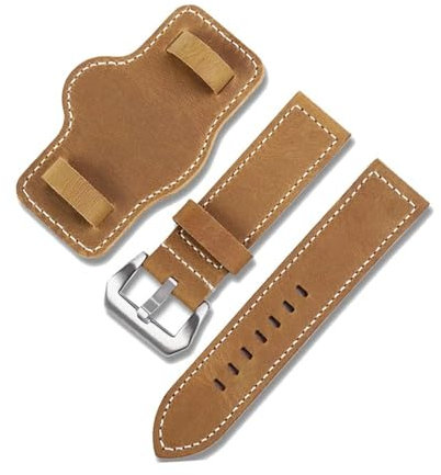 NBCNZCTSAS Lea/ther Uhrenarmband, 20, 22, 24, 26 mm, leicht zu wählende Klettverschlüsse, Schwarz, Braun, mit Ablage, Herren-Armband, passend for Panerai(Brown-S pin,22mm)