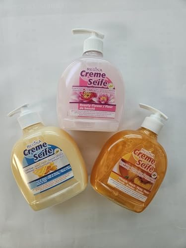 Creme Seife, Handseife, Milch & Honig, Pfirsich, Beauty-Flower, 500 ml (3 x verschiedene Sorten a 500ml)
