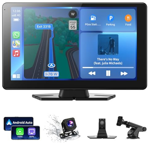 Veralady 9 Inch Wireless CarPlay Android Auto, Carplay Screen for Car Mirror Link with 1080P Rear Camera, Car Tablet Android Auto Car Play IPS Touchscreen with Bluetooth Music AUX Media Player