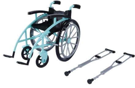 Ausi Simulation Miniatur Rollstuhl Gehstock Set für 28cm Puppen Zubehör für Puppe Spielen Display Grün