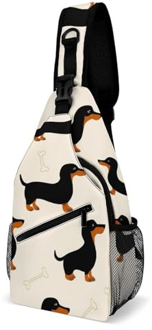 Stylisch Sling Rucksack Wiener Hund Doxie Dackel Wiener Hund Haustier Hunde Rucksack Stilvoll,Anti-Diebstahl Brusttasche für Outdoorsport Reisen Damen