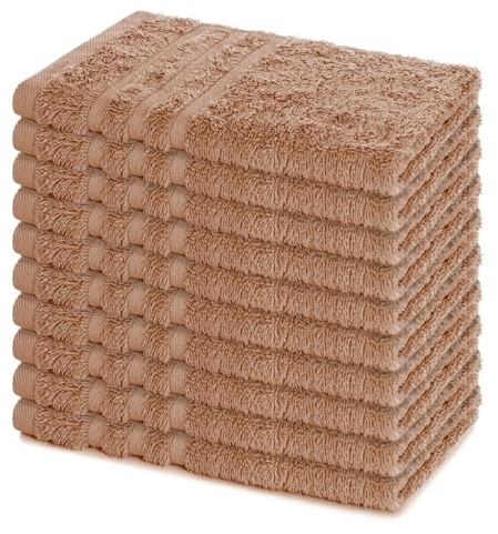 Lavea® 10er Set Gästehandtücher 30x50 cm – Cappuccino | Weiche & Saugstarke Gästetücher aus 100% Baumwolle, Frottierserie Elena, Waschbar 60°C, Trocknergeeignet