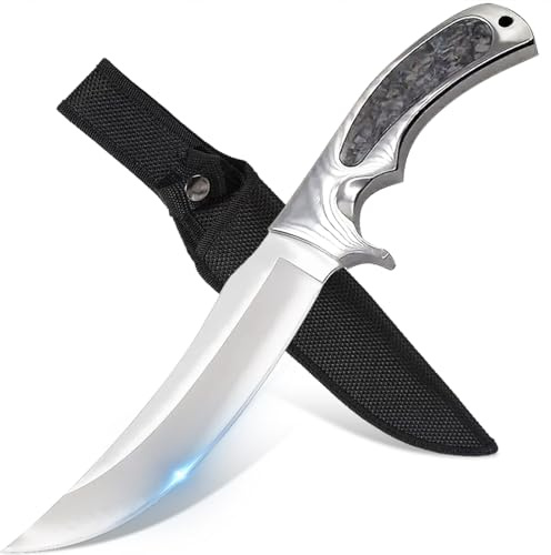 GER-SABER Traditionelles Outdoor Messer 27cm – Clip-Point Klinge mit aufwärts Kurve, Ergonomischer Handschutz aus Metall, Griff mit Carbon-Einlage, Moderner Naturbegleiter