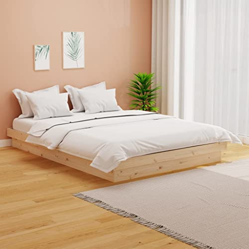 Ordellia Massivholzbett 135x190 cm, Kiefernholz Bettrahmen für Doppelbett, unbehandeltes Holz, robuste Lattenrost-Unterstützung, rustikales Design für Schlafzimmer, 4FT6 Double