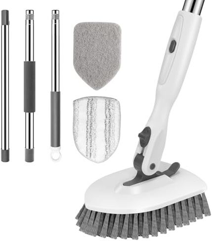 SetSail Tile Tub Scrubber Brush 3-in-1 Long Handle Shower Brush,White Grey
