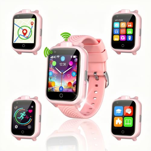 Eoxxon 4G Kinder-Smartwatch mit GPS-Tracker & Videoanruf, Telefonuhr mit SOS-Taste, IP67 wasserdicht, Schulmodus, Schrittzähler, Schlaftracking, Dual-Kamera, Eltern-App für iOS/Android (Rosa)