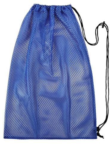 Alaoo Drawstring Mesh Sports Bag, Extra Large Mesh Drawstring Bags, Storage Bag for Basketball, Football, Rugby Ball, Volleyball, Netball, Blue