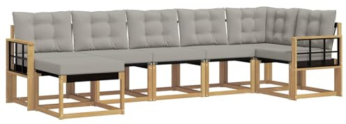 vidaXL Outdoor-Sofagarnitur mit Kissen 7 pcs Weiß und Hellgrau, Moderne Loungemöbel für draußen, wetterfestes Sofa, Bequeme Sitzgelegenheit, minimalistisches Gartenmöbel
