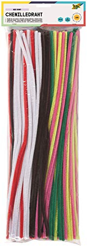folia 778109 - Chenilledraht, Pfeifenputzer, 100 Stück sortiert in 10 Farben, Durchmesser 8 mm und 50 cm lang, ideal für Kinder zum Basteln und Gestalten von Tieren, Figuren und anderen Formen