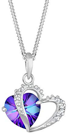 Elli Collana con Pendente a Cuore da Donna, in Argento 925, Viola, Misura 45
