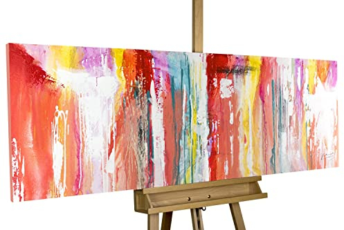 KunstLoft Leinwandbild | 100% HANDGEMALT | 150x50cm | Gemälde 'Fließende Geborgenheit' | Abstrakt | Bunt Rot | Wandbild Wohnzimmer