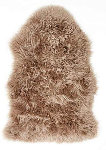 -LUXOR- living Lammfell Schaffell Echt, Fellteppich, Fell für Stühle, Schaffell Teppich, Bettvorleger Schlafzimmer, 50 mm Florhöhe, 60 x 85 cm Taupe