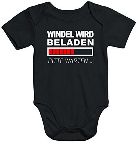 MoonWorks lustiger Baby-Body Windel Wird beladen Bio-Baumwolle Kurzarm Aufdruck schwarz 0-3 Monate