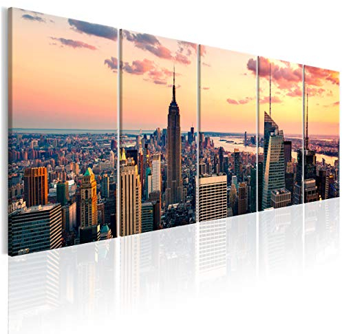 decomonkey Bilder New York 225x90 cm 5 Teilig Leinwandbilder Bild auf Leinwand Wandbild Kunstdruck Wanddeko Wand Wohnzimmer Wanddekoration Deko Stad City